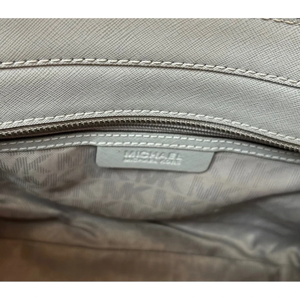 Michael Kors Dillon Grey‎ Saffiano Leather Satchel Crossbody Handbag Silver HW